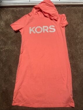 Michael Kors Coral Hooded Tee Dress with KORS Stud Logo